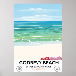 Godrevy Beach St Ives Bay, Reiseplakat Cornwall Poster
