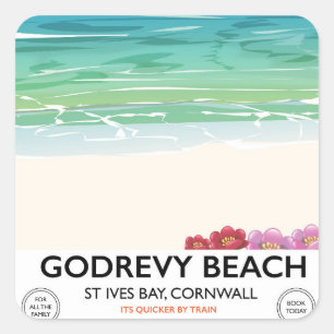 Godrevy Beach St Ives Bay, Reiseplakat Cornwall Quadratischer Aufkleber