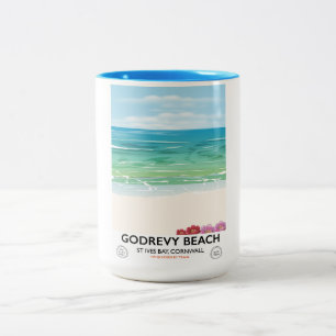 Godrevy Beach St Ives Bay, Reiseplakat Cornwall Zweifarbige Tasse