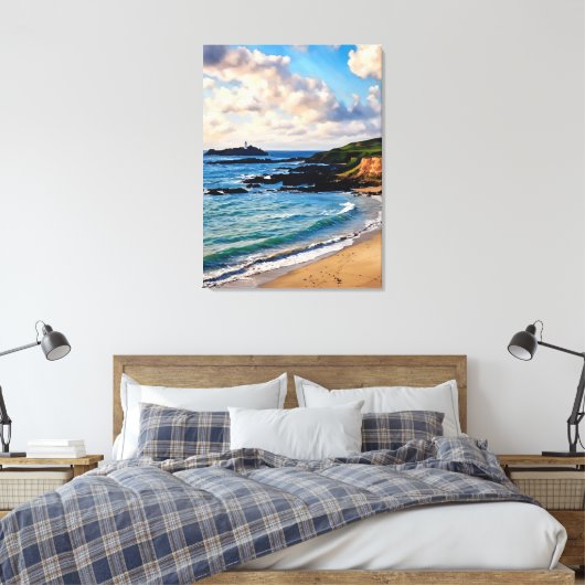 Godrevy's Coastal Charm: Ein Leuchtturm am Horizon Leinwanddruck (Insitu (Schlafzimmer))