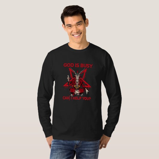 God's Busy Can I Help You Satan Devil Sarcasm Occu T-Shirt (Vorne ganz)