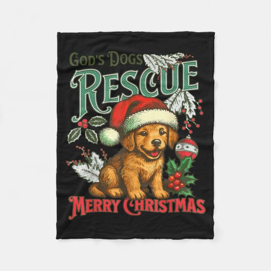 God's Dogs Rescue Christmas Santa Golden Retriever Fleecedecke (Vorderseite)
