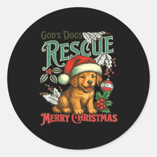 God's Dogs Rescue Christmas Santa Golden Retriever Runder Aufkleber (Vorderseite)