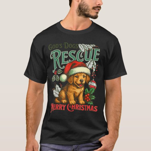 God's Dogs Rescue Christmas Santa Golden Retriever T-Shirt (Vorderseite)