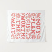 God's plan is worth the wait Christian girl pink Wandteppich (Vorderseite (Horizontal))