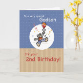 Godson 2. Teddy Bear Balloon Geburtstag Karte (Gelbe Blume)