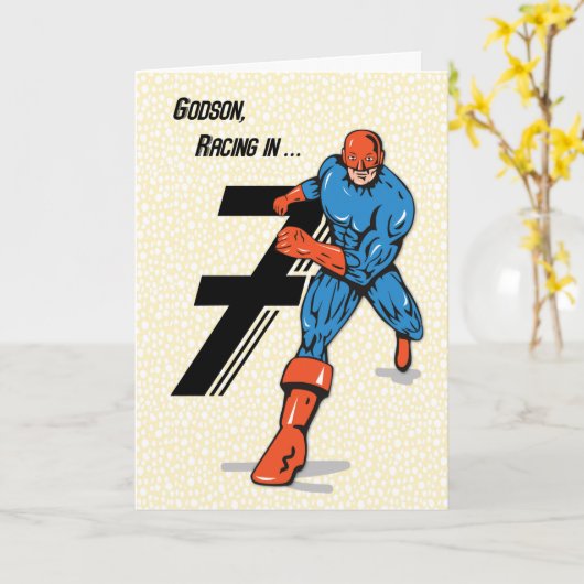 Godson 7th Birthday Superhero Karte (Gelbe Blume)