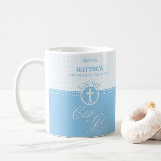 Godson Baptism Blue Child of God Personalisiert Kaffeetasse (Mit Donut)