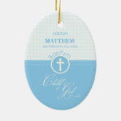 Godson Baptism Blue Child of God Personalisiert Keramik Ornament (Hinten)