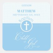 Godson Baptism Blue Child of God Personalisiert Quadratischer Aufkleber (Vorderseite)