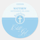 Godson Baptism Blue Child of God Personalisiert Runder Aufkleber (Vorderseite)