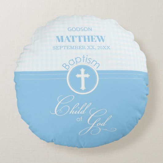 Godson Baptism Blue Child of God Personalisiert Rundes Kissen (Vorderseite)