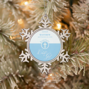 Godson Baptism Blue Child of God Personalisiert Schneeflocken Zinn-Ornament