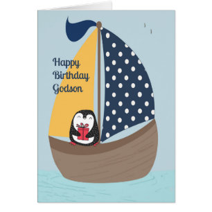 Godson Birthday Card mit Penguin Sailing