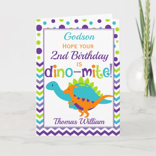 Godson Birthday Dinosaur Dino-Mite Karte (Vorderseite)
