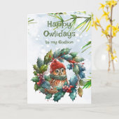 Godson Christmas Owl Tierwelt Natur Karte (Gelbe Blume)