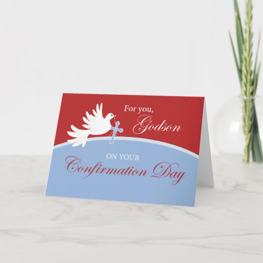 Godson Confirmation Dove on Red and Blue Karte (Vorderseite)