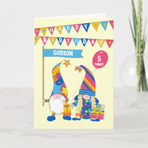 Godson Custom Age Birthday mit Fun Gnomes Card Karte