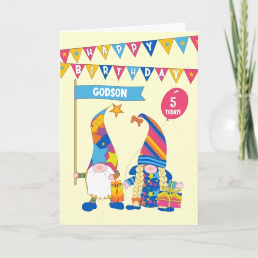 Godson Custom Age Birthday mit Fun Gnomes Card Karte (Vorderseite)
