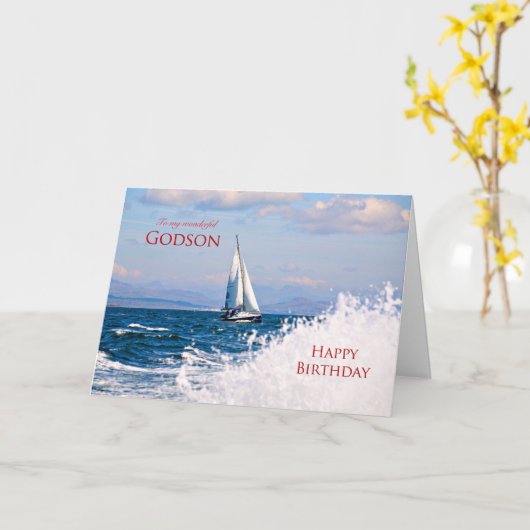 Godson, eine Segelyacht-Geburtstagkarte Karte (Gelbe Blume)