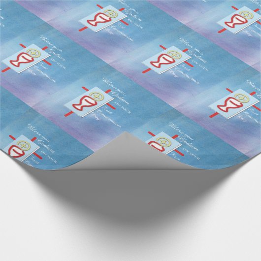 Godson, Erste Heilige Kommunion, Blau Geschenkpapier (Ecke)