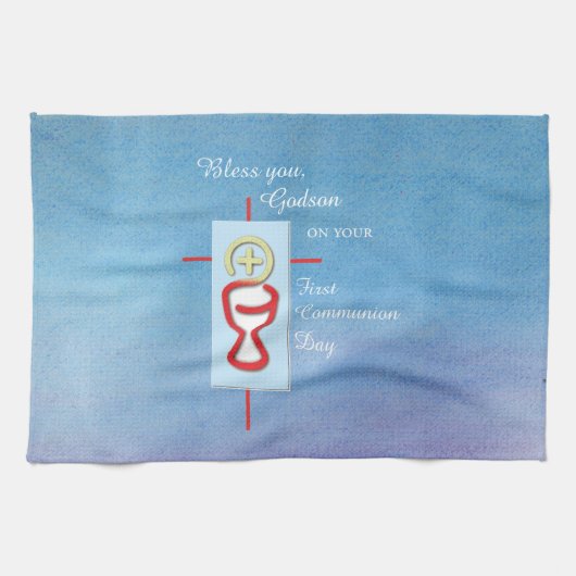 Godson, Erste Heilige Kommunion, Blau Geschirrtuch (Horizontal)