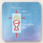 Godson, Erste Heilige Kommunion, Blau Untersetzer (Vorderseite)