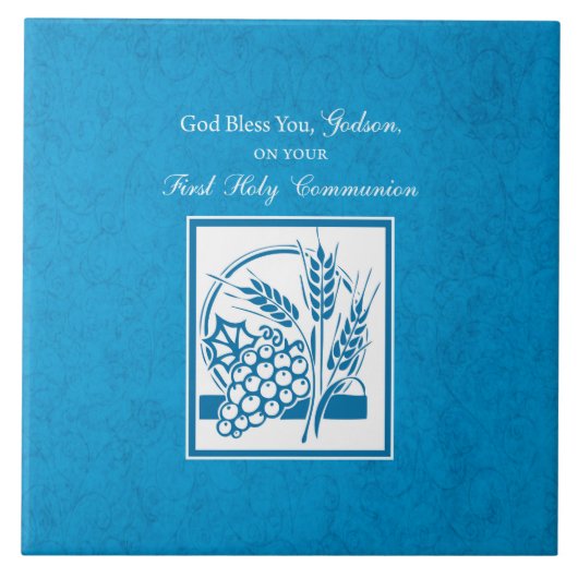 Godson First Communion, Weizen, Trauben Blau Fliese (Vorderseite)