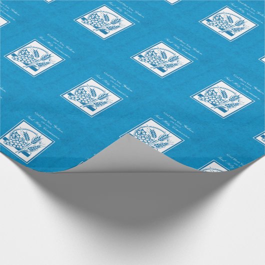 Godson First Communion, Weizen, Trauben Blau Geschenkpapier (Ecke)