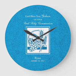 Godson First Communion, Weizen, Trauben Blau Große Wanduhr