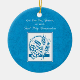 Godson First Communion, Weizen, Trauben Blau Keramik Ornament