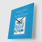Godson First Communion, Weizen, Trauben Blau Quadratische Wanduhr (Winkel)