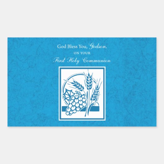 Godson First Communion, Weizen, Trauben Blau Rechteckiger Aufkleber (Vorderseite)