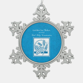 Godson First Communion, Weizen, Trauben Blau Schneeflocken Zinn-Ornament