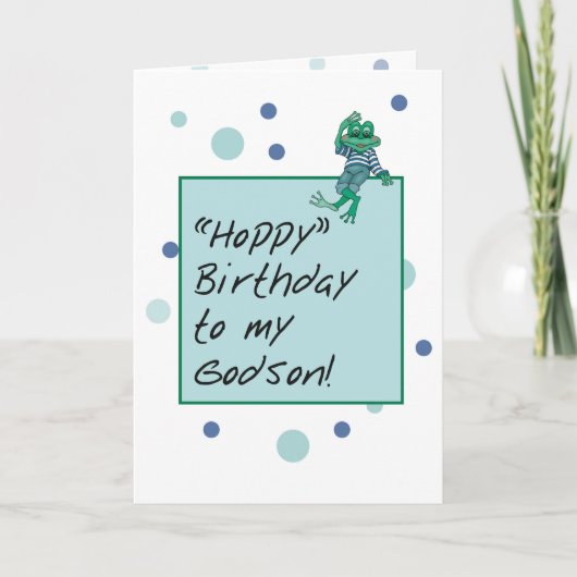 Godson Frog in Jeans, Geburtstag, Polka Dots Karte (Vorderseite)