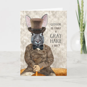 Godson Funny Birthday Hipster Rabbit Gray Hare Karte