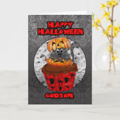 Godson halloween cupcake cat, graues Tabby in eine Karte (Gelbe Blume)