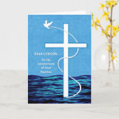 Godson Jahrestag der Taufe Taube und Kreuz Karte (Gelbe Blume)