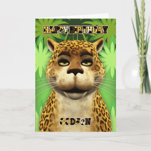 Godson Leopard Jungle Birthday Card Karte (Vorderseite)