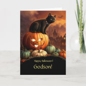 Godson Niedlich Happy Halloween Kürbislaterne Cat Karte (Vorderseite)