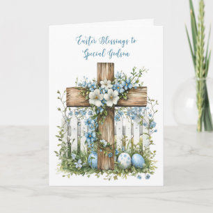 Godson Oaster Cross White Fence Soft Blue Blumen Karte