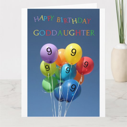 Godtochter, 9. glücklicher Ballon Geburtstag. Karte (Vorderseite)