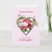 Godtochter Birthday Antike bemalte Rose Karte (Vorderseite)