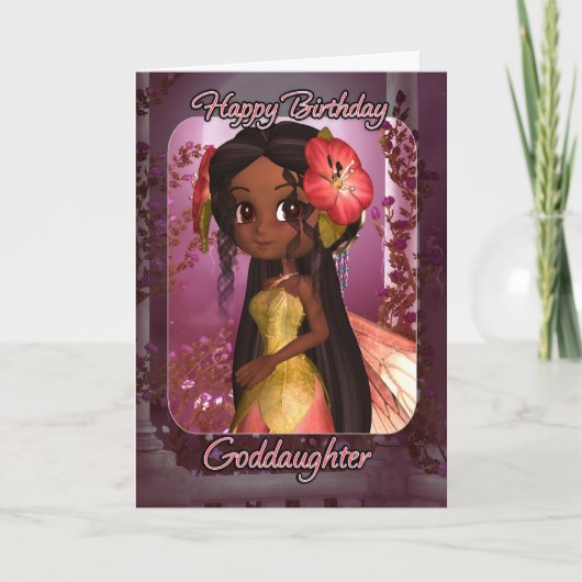Godtochter Birthday Card - Niedliche Rosa Fee Karte (Vorderseite)