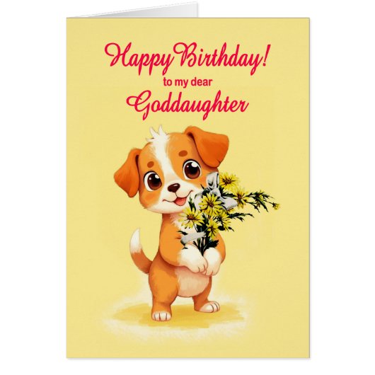Godtochter Birthday Welpe und Blume (Vorne)