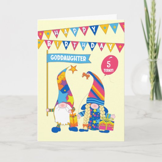 GodTochter Custom Age Birthday Fun Gnomes Card Karte (Vorderseite)