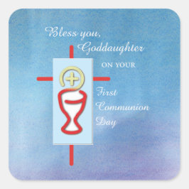Godtochter, Erste Heilige Kommune, Türkis Quadratischer Aufkleber