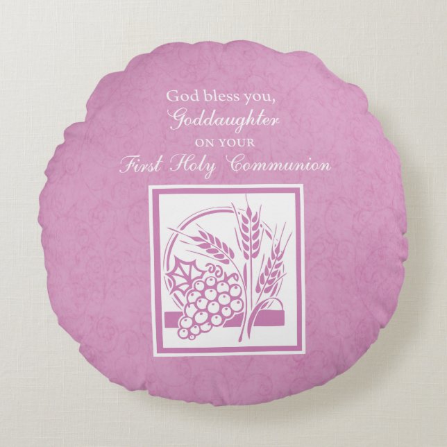 Godtochter Erste Kommune, Rosa Rundes Kissen (Vorderseite)