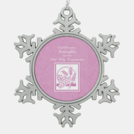 Godtochter Erste Kommune, Rosa Schneeflocken Zinn-Ornament
