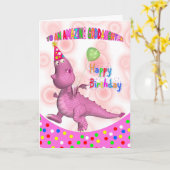 Godtochter Geburtstag mit rosa Drachen und Soda Karte (Gelbe Blume)